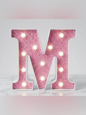 Pink Glitter Marquee Light - Letter M